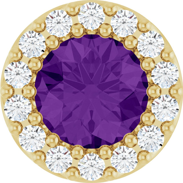 14K Gold Round Natural Amethyst Halo-Style Pendant - Yellow Gold