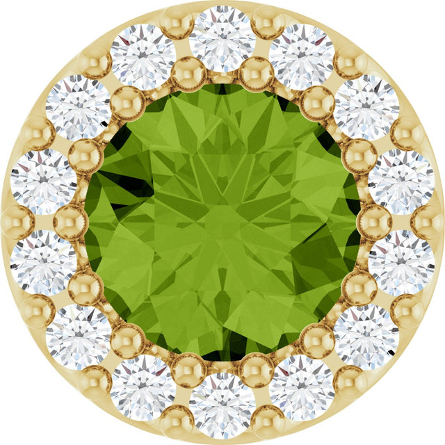 14K Gold Round Natural Peridot Halo-Style Pendant - Yellow Gold