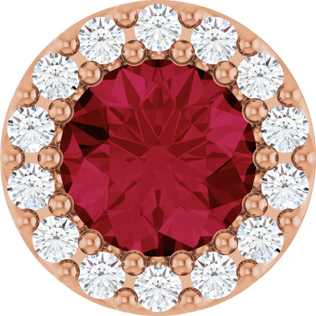 14K Gold Round Natural Ruby Halo-Style Pendant – up to 1/10 CTW - Rose Gold