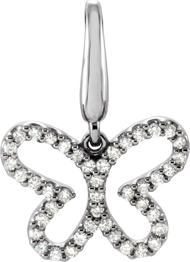 14K Gold Round Natural Diamond Butterfly Pendant