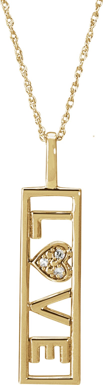 14K Gold Round Natural Diamond Accented Love Necklace - Yellow Gold