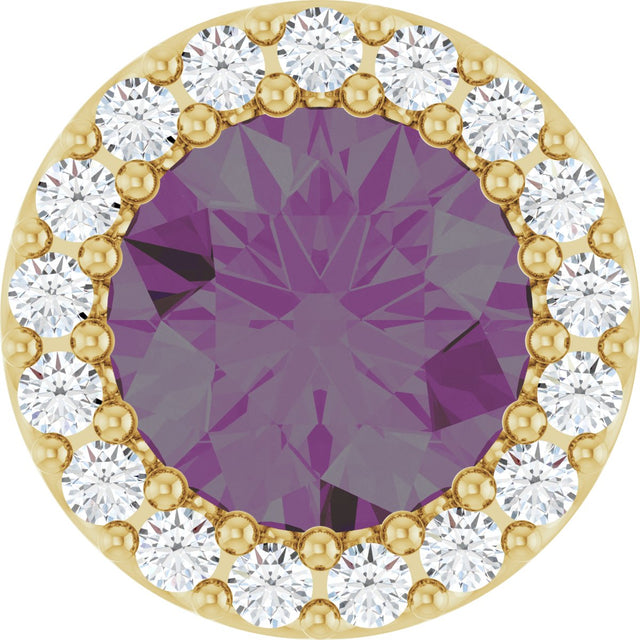14K Gold Round Lab-Grown Alexandrite Halo-Style Pendant - Yellow Gold