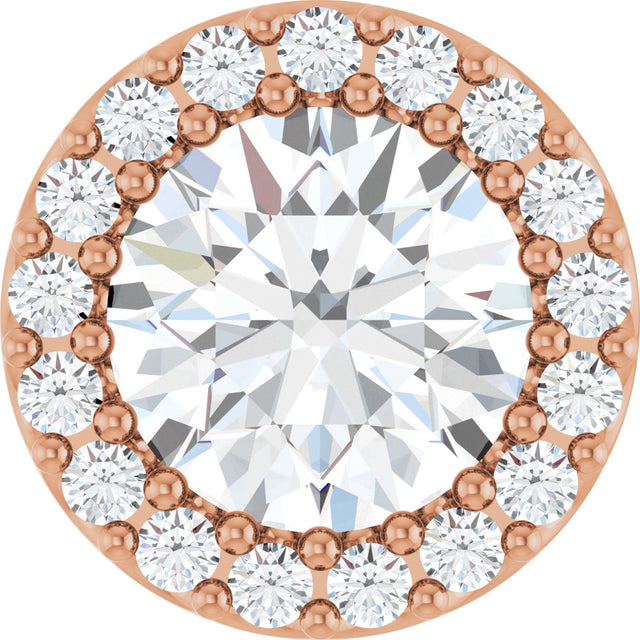14K Gold Round Natural White Sapphire Halo-Style Pendant - Rose Gold