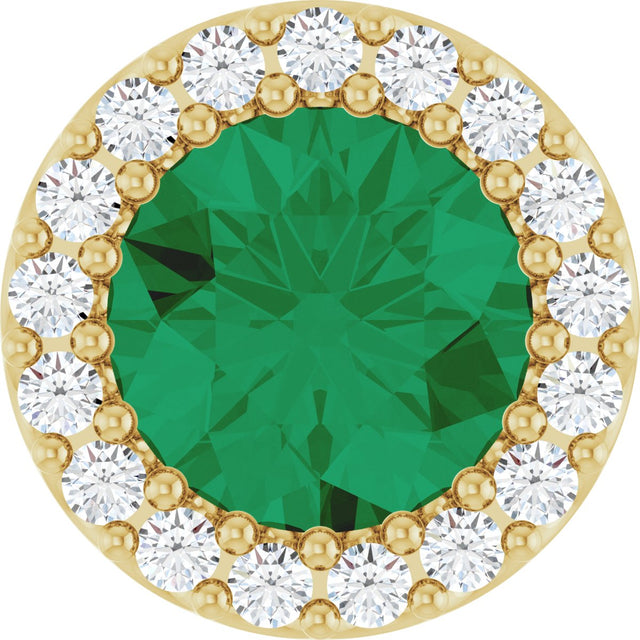 14K Gold Round Natural Emerald Halo-Style Pendant – up to 0.08 CTW - Yellow Gold