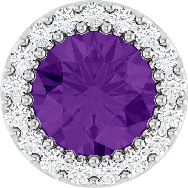 Platinum Round Natural Amethyst Halo-Style Pendant