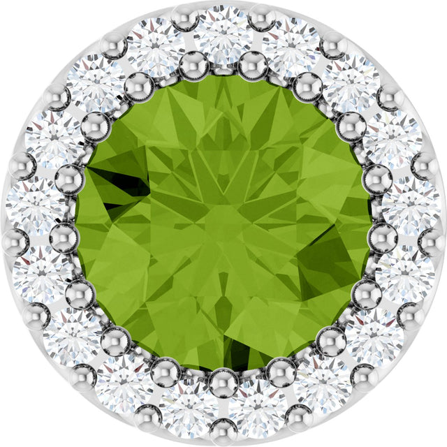 14K Gold Round Natural Peridot Halo-Style Pendant - White Gold