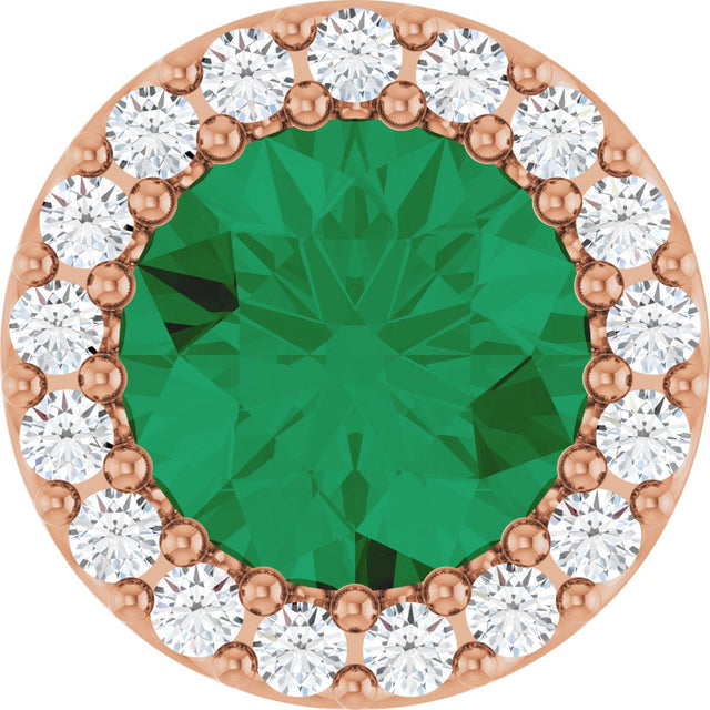 14K Gold Round Natural Emerald Halo-Style Pendant – up to 0.08 CTW - Rose Gold