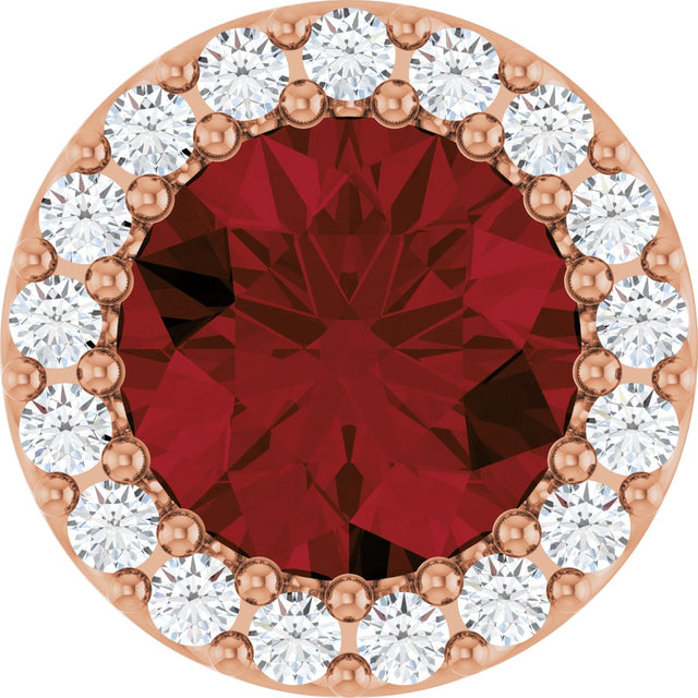 14K Gold Round Natural Mozambique Garnet Halo-Style Pendant - Rose Gold
