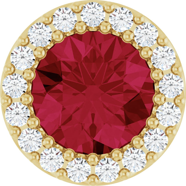 14K Gold Round Lab-Grown Ruby Halo-Style Pendant – up to 0.08 CTW - Yellow Gold