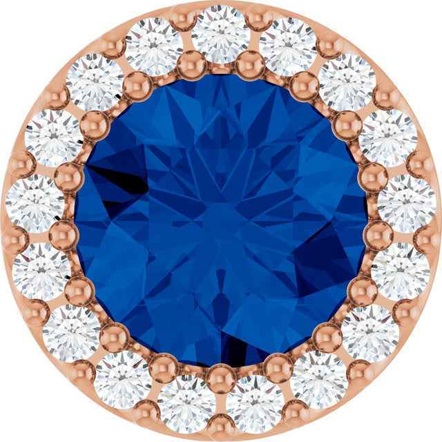 14K Gold Round Lab-Grown Blue Sapphire Halo-Style Pendant – up to 1/10 CTW - Rose Gold