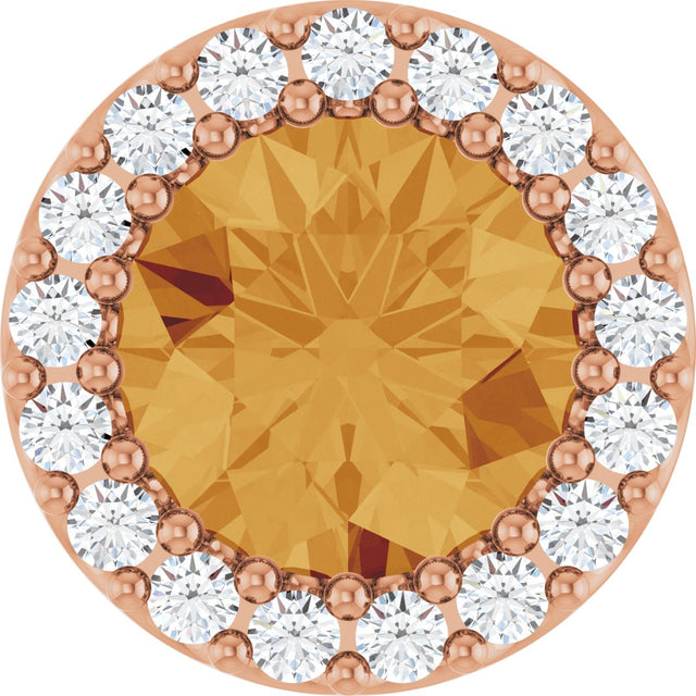 14K Gold Round Natural Citrine Halo-Style Pendant - Rose Gold