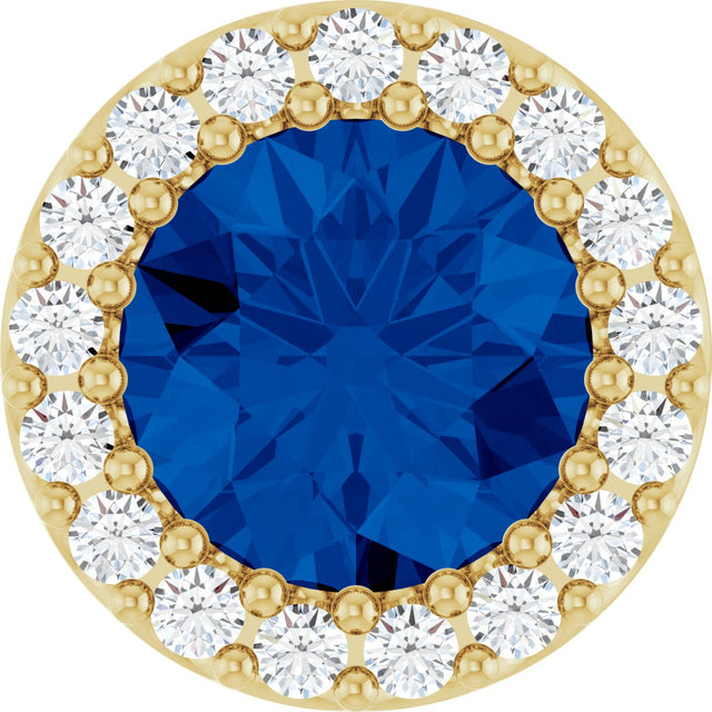 14K Gold Round Lab-Grown Blue Sapphire Halo-Style Pendant – up to 1/10 CTW - Yellow Gold
