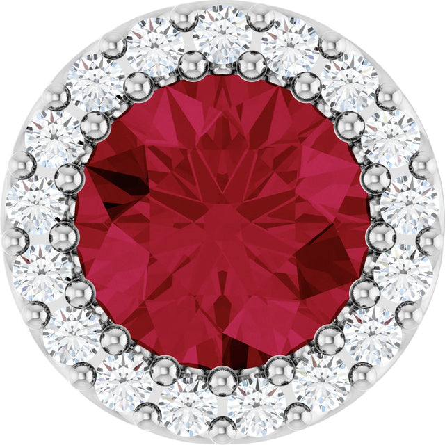 14K Gold Round Lab-Grown Ruby Halo-Style Pendant – up to 0.08 CTW - White Gold