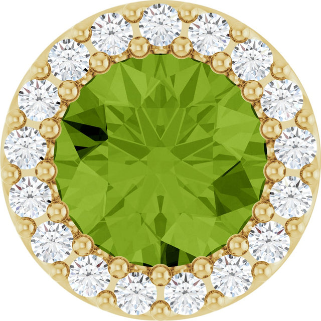 14K Gold Round Natural Peridot Halo-Style Pendant - Yellow Gold