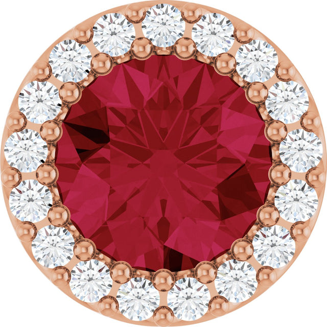 14K Gold Round Lab-Grown Ruby Halo-Style Pendant – up to 0.08 CTW - Rose Gold