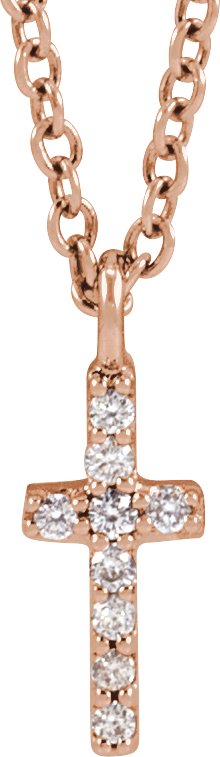 14K Gold Round Natural Diamond Accented Cross Necklace – up to 03 CTW - Rose Gold