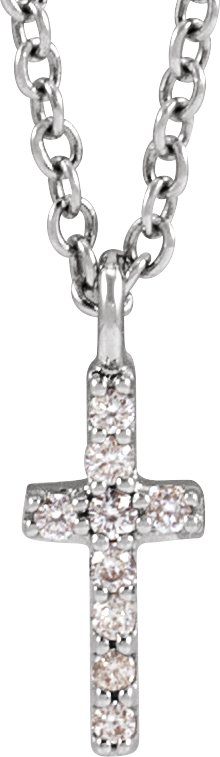 14K Gold Round Natural Diamond Accented Cross Necklace – up to 03 CTW - White Gold