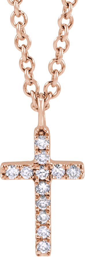 14K Gold Round Natural Diamond Accented Cross Necklace – up to 03 CTW - Rose Gold