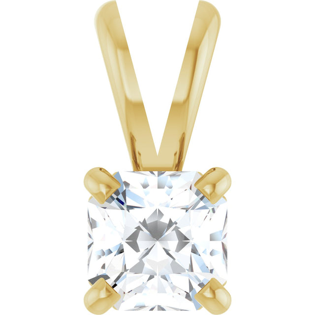 14K Gold Asscher Natural Diamond Solitaire Pendant - Yellow Gold
