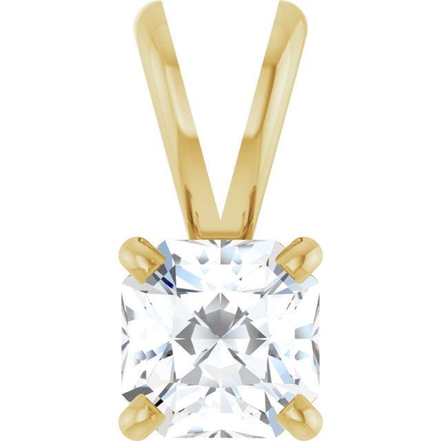 14K Gold Asscher Natural Diamond Solitaire Pendant - Yellow Gold