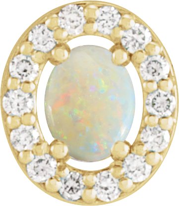 14K Gold Natural White Opal Oval Rose-Cut Halo-Style Pendant - Yellow Gold