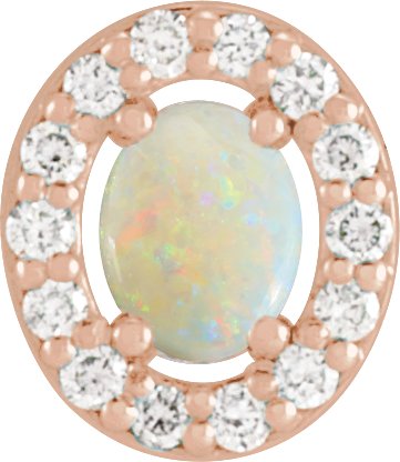 14K Gold Natural White Opal Oval Rose-Cut Halo-Style Pendant - Rose Gold
