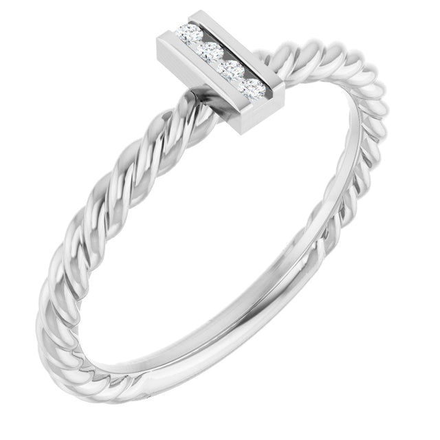 14K Gold Round Natural Diamond Accented Rope Ring - White Gold