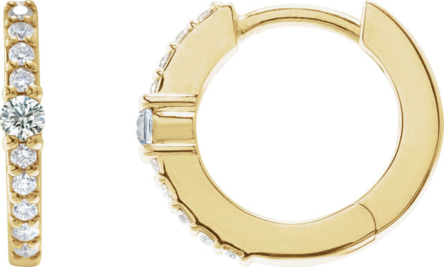 14K Gold Round Natural Diamond Accented Hoop Earrings – 2mm Stones - Yellow Gold