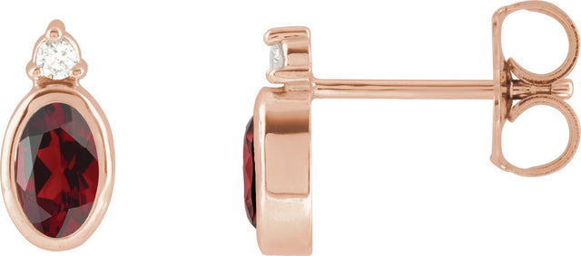 14K Gold Oval Natural Mozambique Garnet Accented Bezel-Set Earrings - Rose Gold