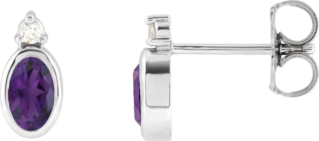 Platinum Oval Natural Amethyst Accented Bezel-Set Earrings