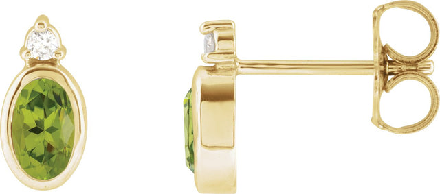 14K Gold Oval Natural Peridot Accented Bezel-Set Earrings - Yellow Gold
