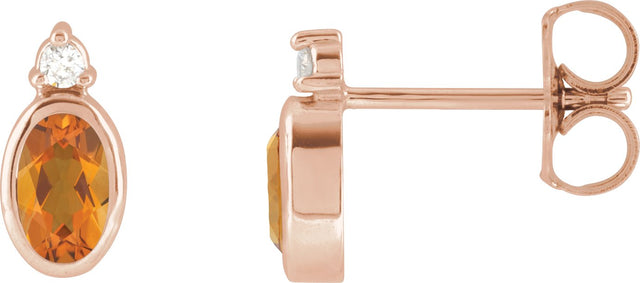 14K Gold Oval Natural Citrine Accented Bezel-Set Earrings - Rose Gold