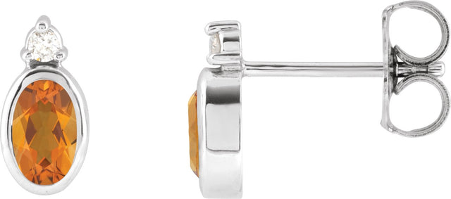 Platinum Oval Natural Citrine Accented Bezel-Set Earrings