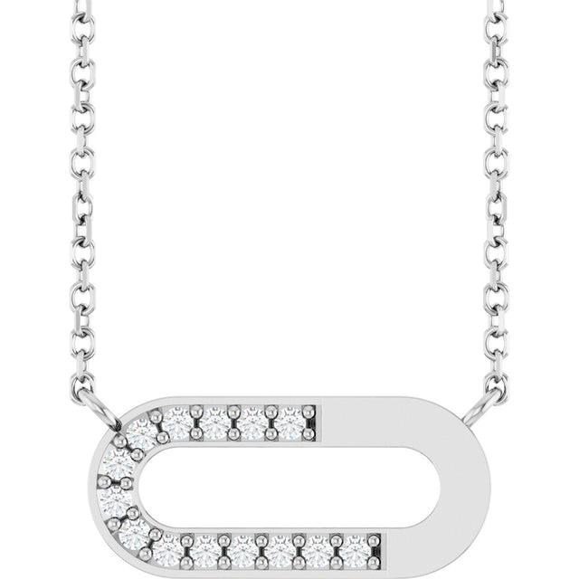 14K Gold Round Natural Diamond Accented Paperclip-Style Necklace - White Gold