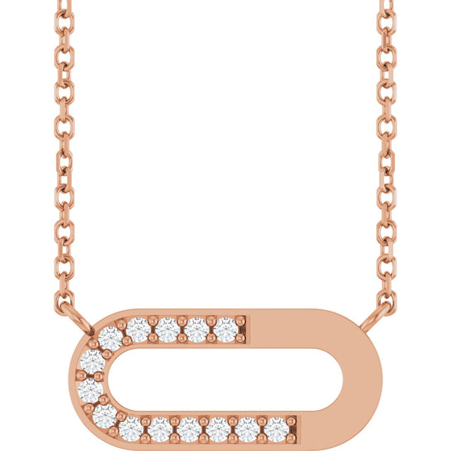 14K Gold Round Natural Diamond Accented Paperclip-Style Necklace - Rose Gold