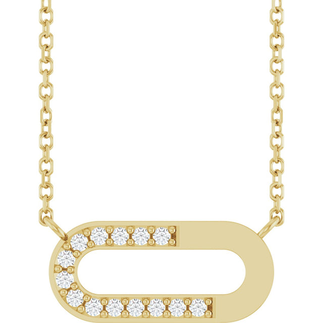 14K Gold Round Natural Diamond Accented Paperclip-Style Necklace - Yellow Gold