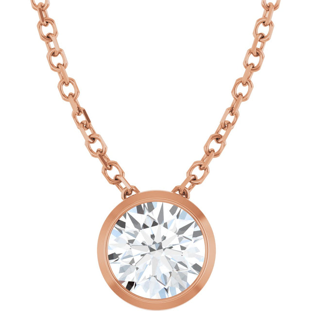14K Gold Round Natural Diamond Solitaire Bezel-Set Necklace - Rose Gold