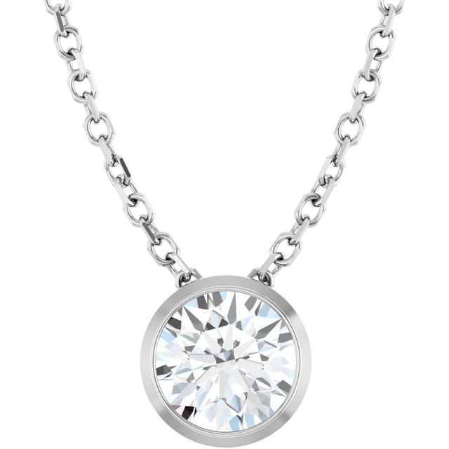 14K Gold Round Natural Diamond Solitaire Bezel-Set Necklace - White Gold