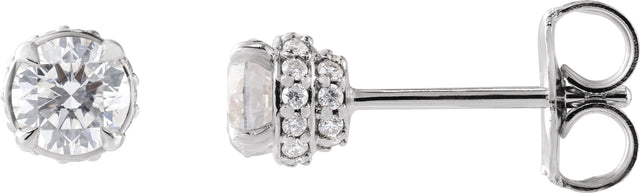 14K Gold Natural Diamond Round 4-Prong Hidden Halo-Style Stud Earrings - White Gold