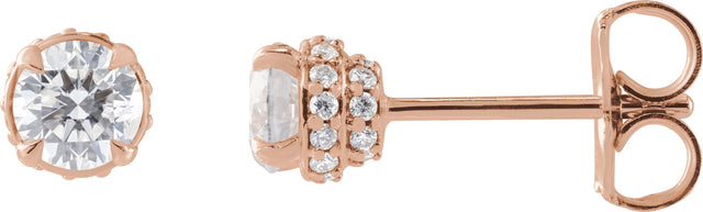 14K Gold Natural Diamond Round 4-Prong Hidden Halo-Style Stud Earrings - Rose Gold