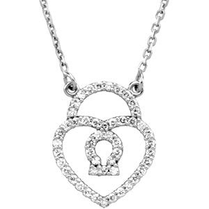 14K Gold Round Natural Diamond Heart Padlock Necklace - Rose Gold