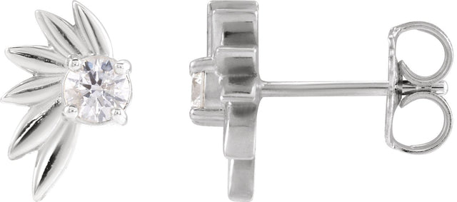 14K Gold Round Natural Diamond Half-Flower Earrings - White Gold