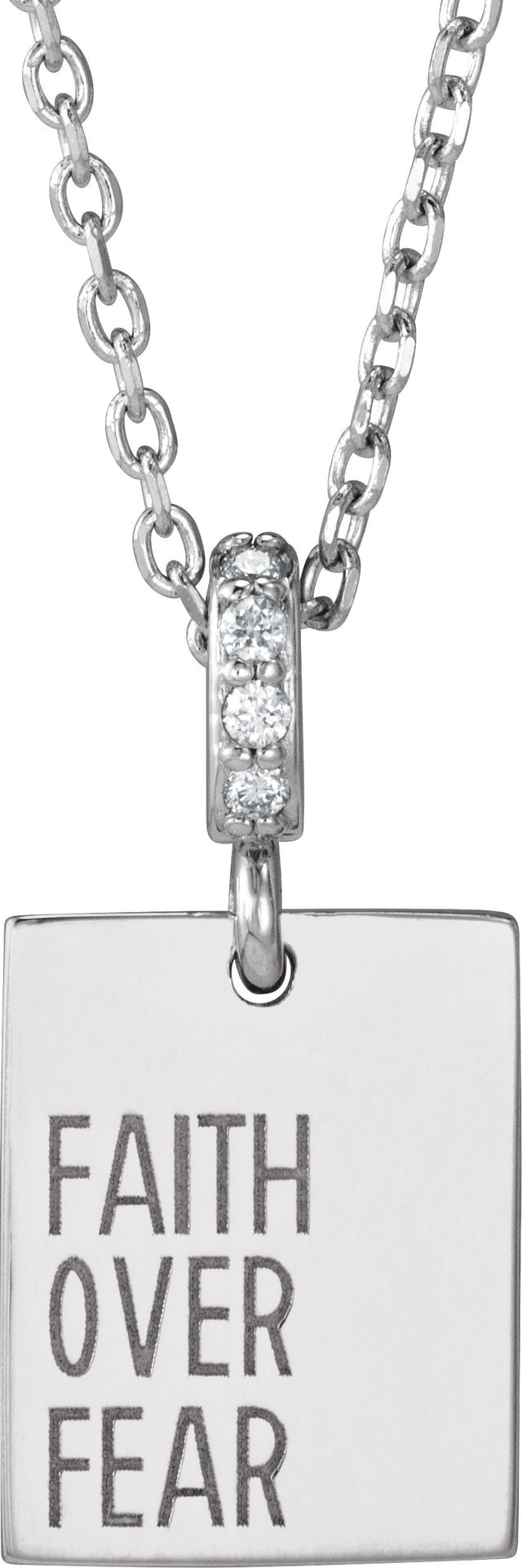 14K Gold Round Natural Diamond Faith Over Fear Neckalce or Pendant - White Gold