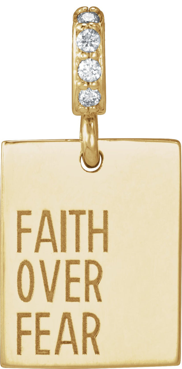 14K Gold Round Natural Diamond Faith Over Fear Neckalce or Pendant - Yellow Gold