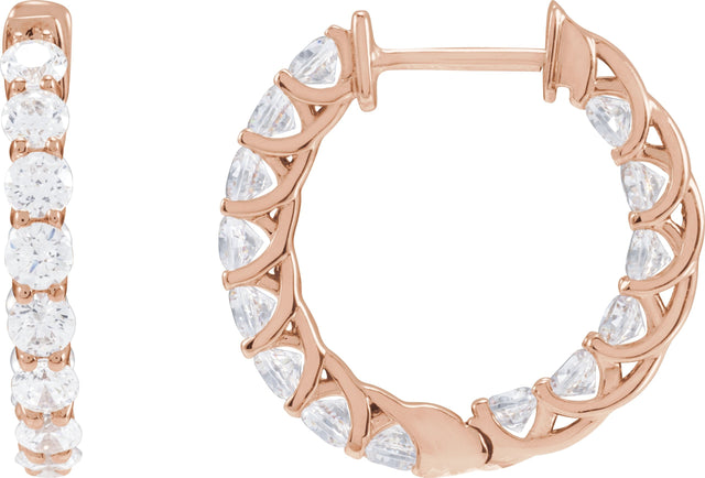 14K Gold Round Lab-Grown Diamond Inside-Outside Hoop Earrings – 2.8mm Stones - Rose Gold