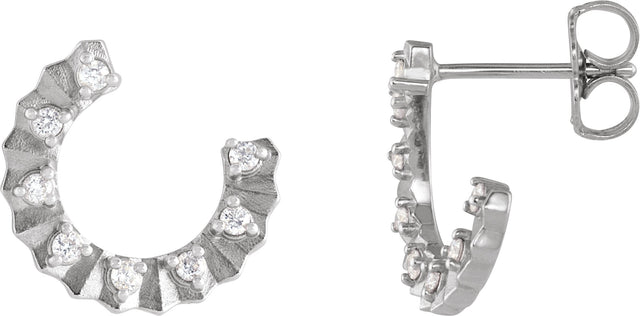 Platinum Round Natural Diamond Accented Forward-Facing Earrings