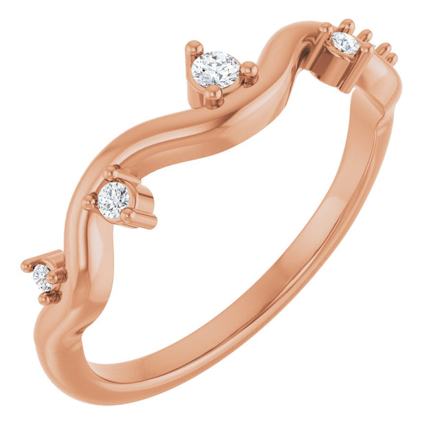 14K Gold Round Natural Diamond Accented Ring III - Rose Gold