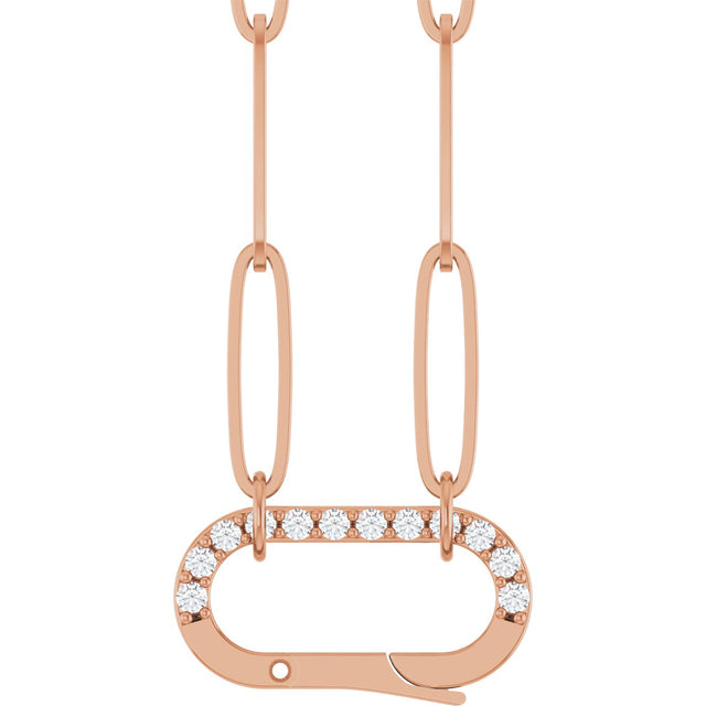 14K Gold Round Natural Diamond Accented Charm Necklace - Rose Gold