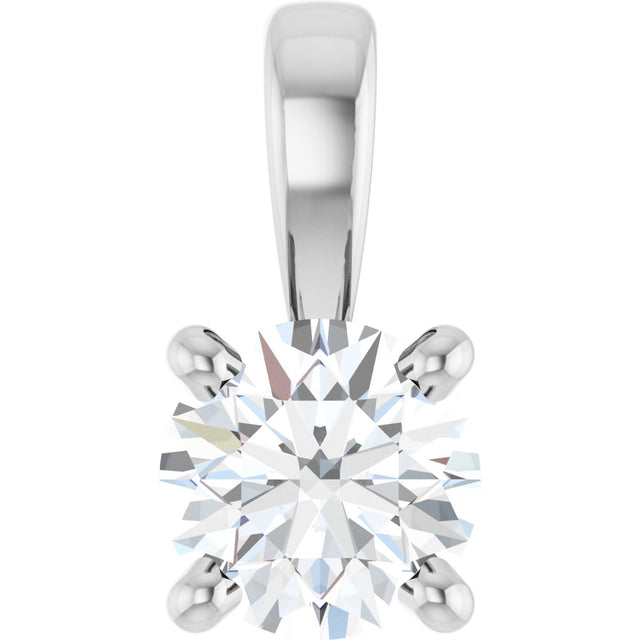 14K Gold Round Natural Diamond Solitaire Necklace or Pendant – up to 1 1/4 CTW - White Gold