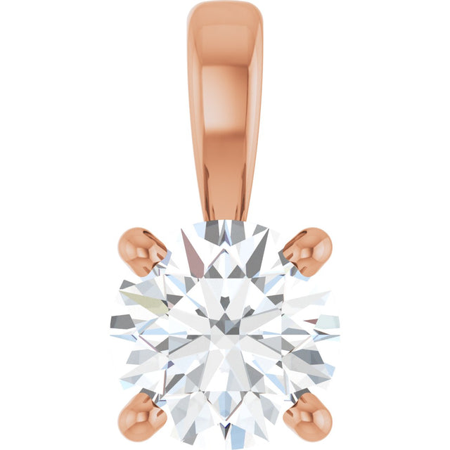 14K Gold Round Lab-Grown Diamond Solitaire Necklace or Pendant – 4-8mm Stones - Rose Gold